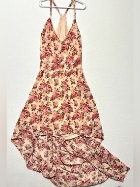 Charlotte Russe Sleeveless Hi-Lo Floral Dress Lace Accent Peach Tone Size XL NWT